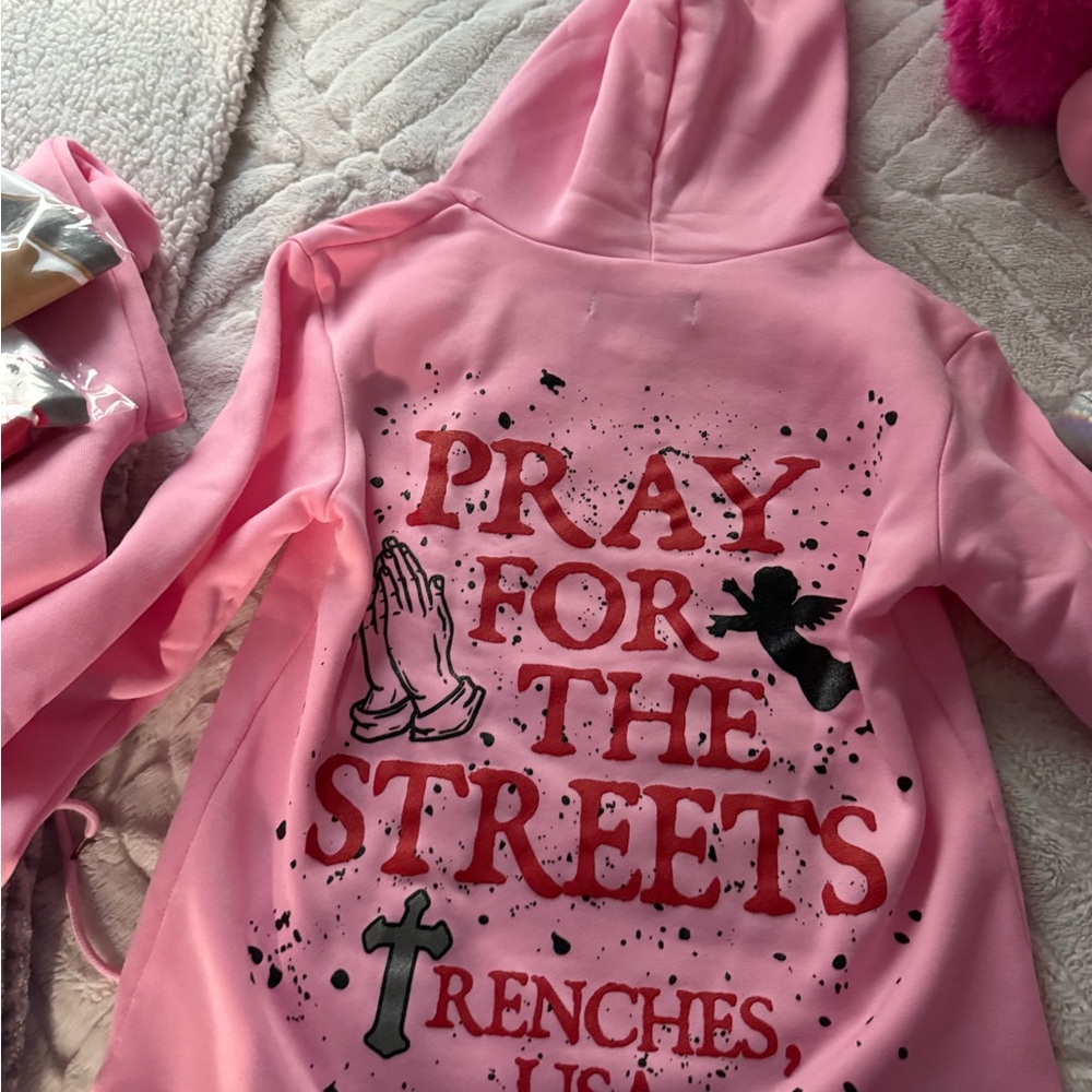 Brand new Graphic Pink Hoodie + Pants + shirt